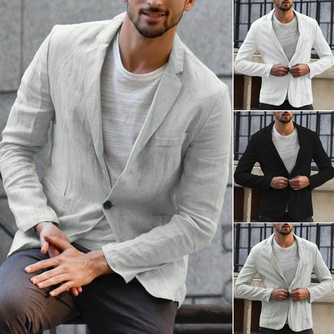 Autumn NEW Arrival Thin jacket Men's Slim Fit Linen Blend Pocket Solid Long Sleeve Suits Blazer Jacket Outwear пальто Freeship