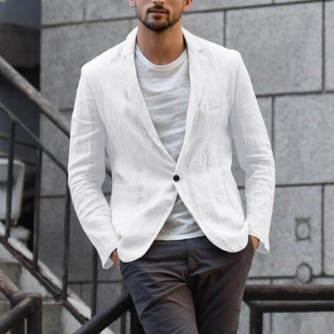 Autumn NEW Arrival Thin jacket Men's Slim Fit Linen Blend Pocket Solid Long Sleeve Suits Blazer Jacket Outwear пальто Freeship