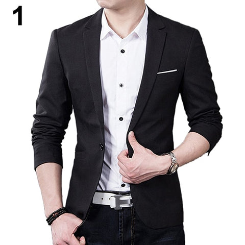 2019 New Fashion Men Slim Autumn Suit Blazer Formal Business Male Suit Jacket One Button Lapel Casual Long Sleeve Pockets Top