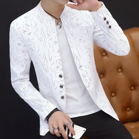 HO 2019 Men 's casual collar collar blazers youth handsome trend Slim print blazers