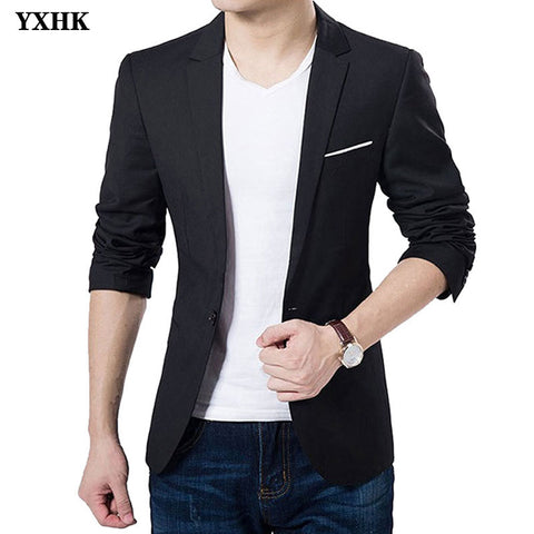 New Man's Korean Fashion Slim Cotton White Fitted Blazer Mens For Men Suit Jacket Black Blue Plus Size Men's Wedding Jackets