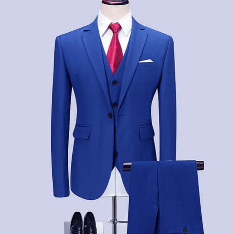 (blazers + pants + vest) classic men's royal blue wedding groom wearing men's fashion business solid color suit m-6xl
