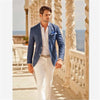 Mens Suits (Jacket+Pants) Casual Designer Summer Beach Wedding Blue Blazer White Pants 2 Pieces Street Prom Best M
