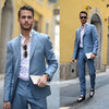 Mens Suits (Jacket+Pants) Casual Designer Summer Beach Wedding Blue Blazer White Pants 2 Pieces Street Prom Best M