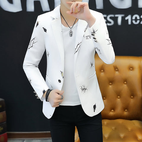 2019 Youth Slim   blazer Men Fashion Casual Spring Print blazer